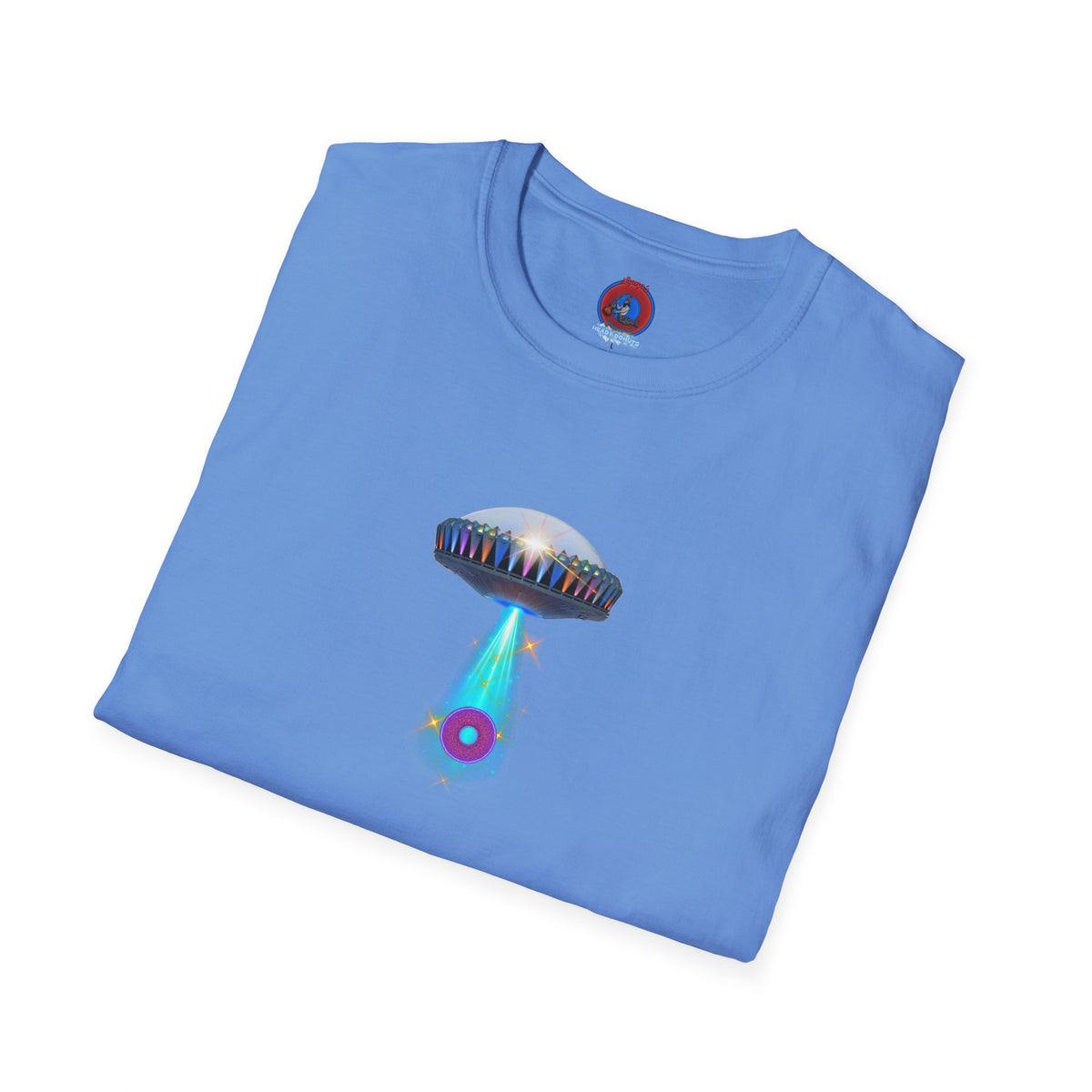 Classic Donut Tee - Unisex Soft-Style - "Donuts now Served on the Mothership" - series 1.0  - variant 6  - tractor-beamed donut