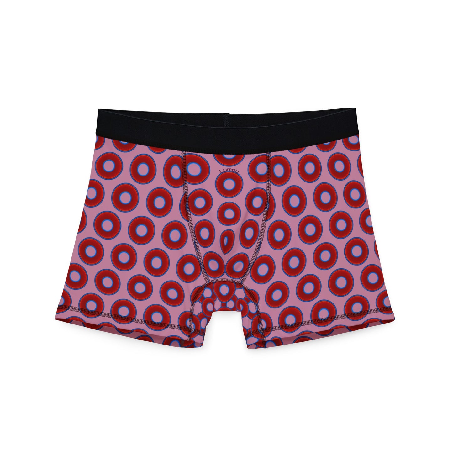 Men's Donut Boxers - red vivid donuts w/pale magenta background