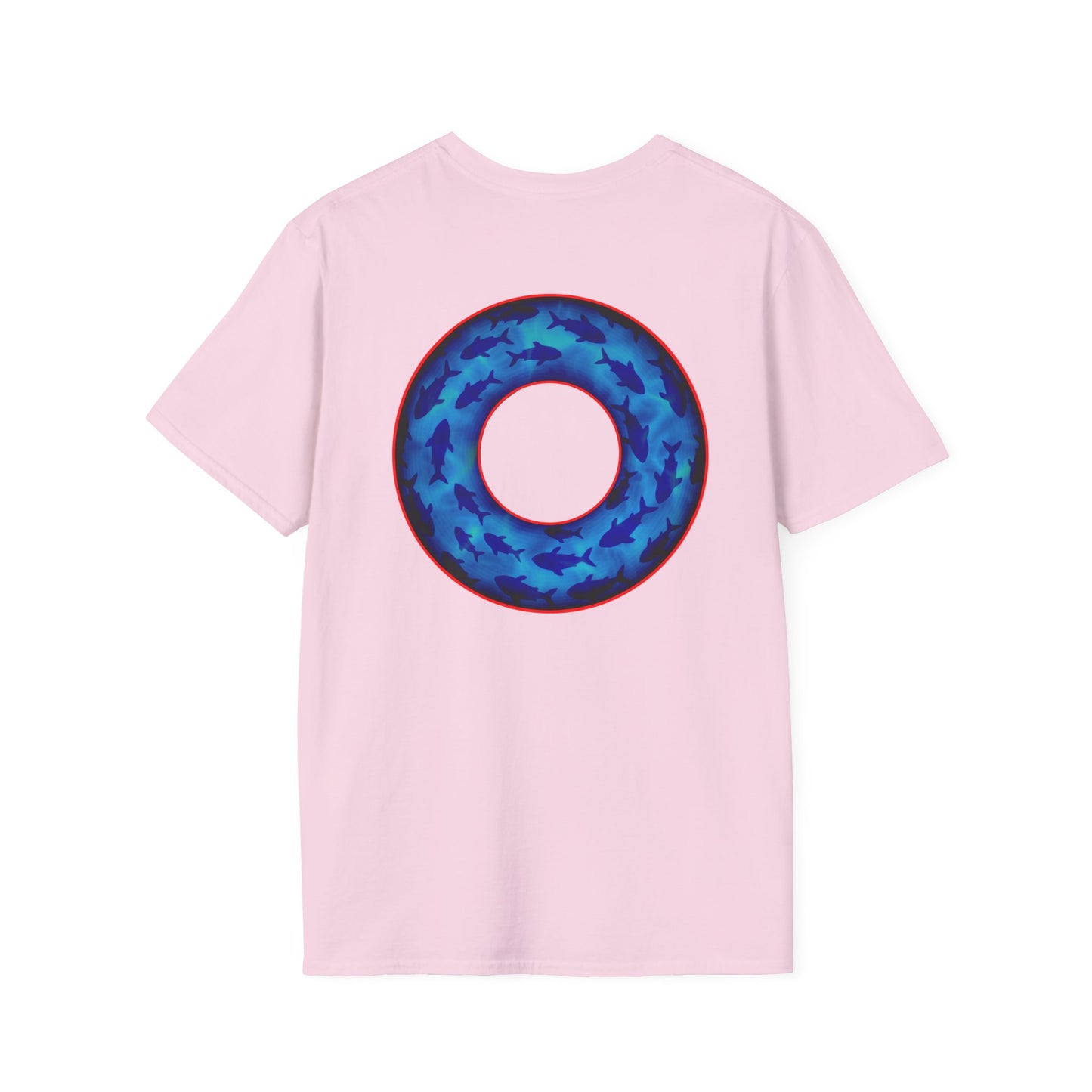 Classic Donut Tee - Unisex Soft-Style - "Skoolie of Phishies" - vivid sea donut - w/darker blue water - variant 2
