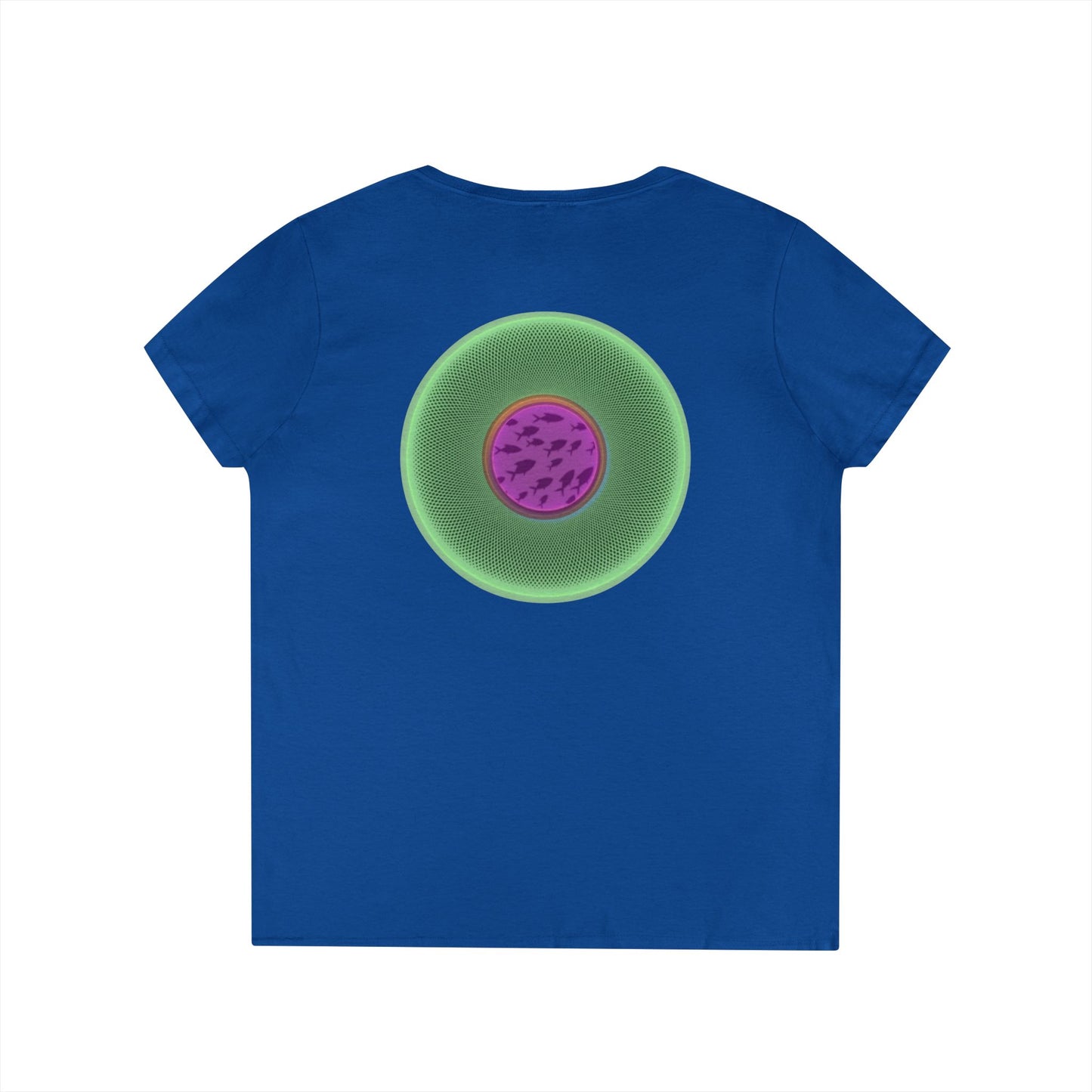 Women's Donut V-Neck Tee - "If I'm Swimming By" - variant 3 - light green/magenta phatty donut w/