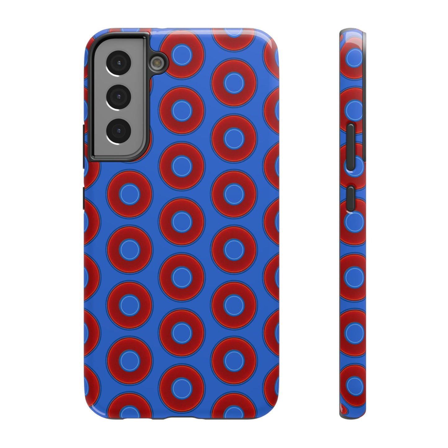 Impact-Resistant Lumpy Donut Case - red vivid donut print w/medium royal blue background