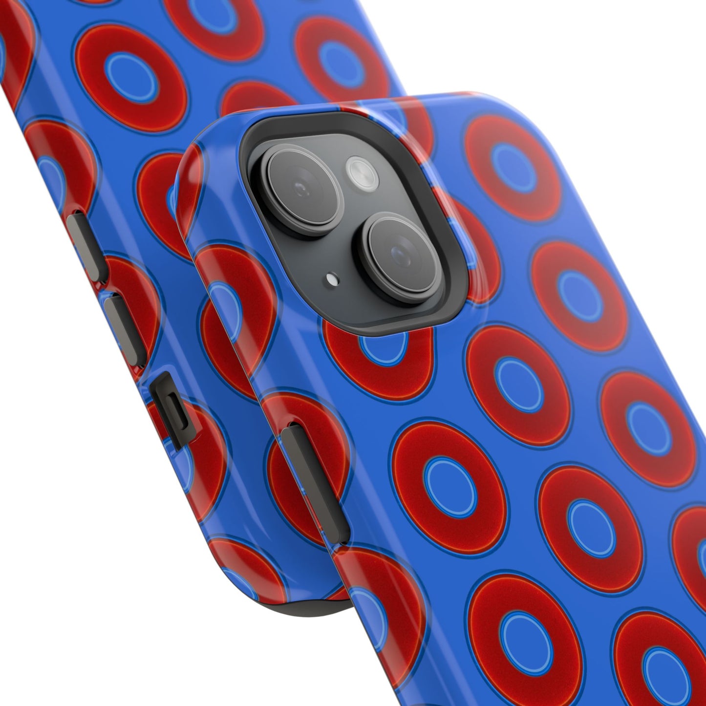 Impact-Resistant Lumpy Donut Case - red vivid donut print w/medium royal blue background