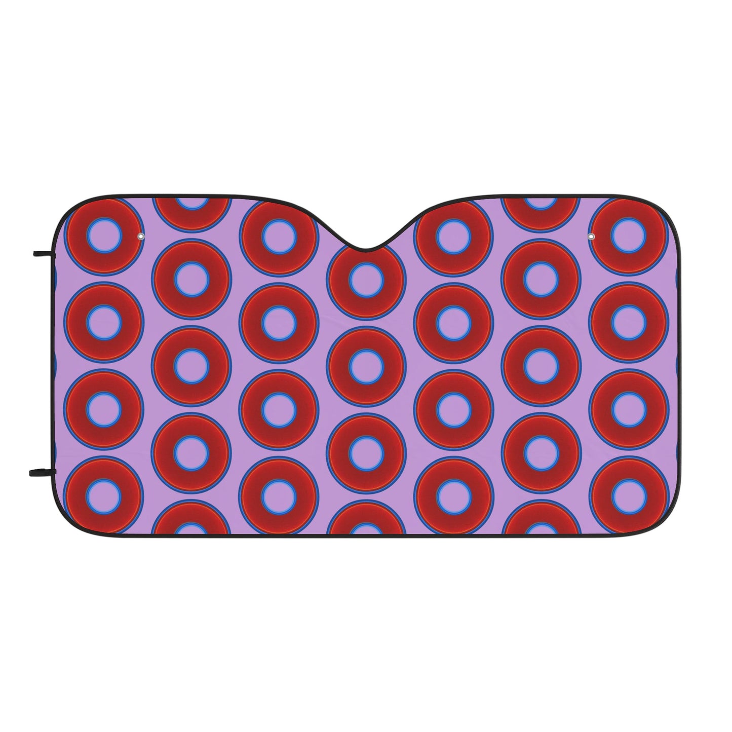 Automotive Donut Sun Shade - red vivid donuts w/wisteria purple background