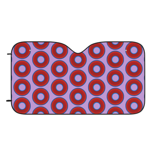 Automotive Donut Sun Shade - red vivid donuts w/wisteria purple background