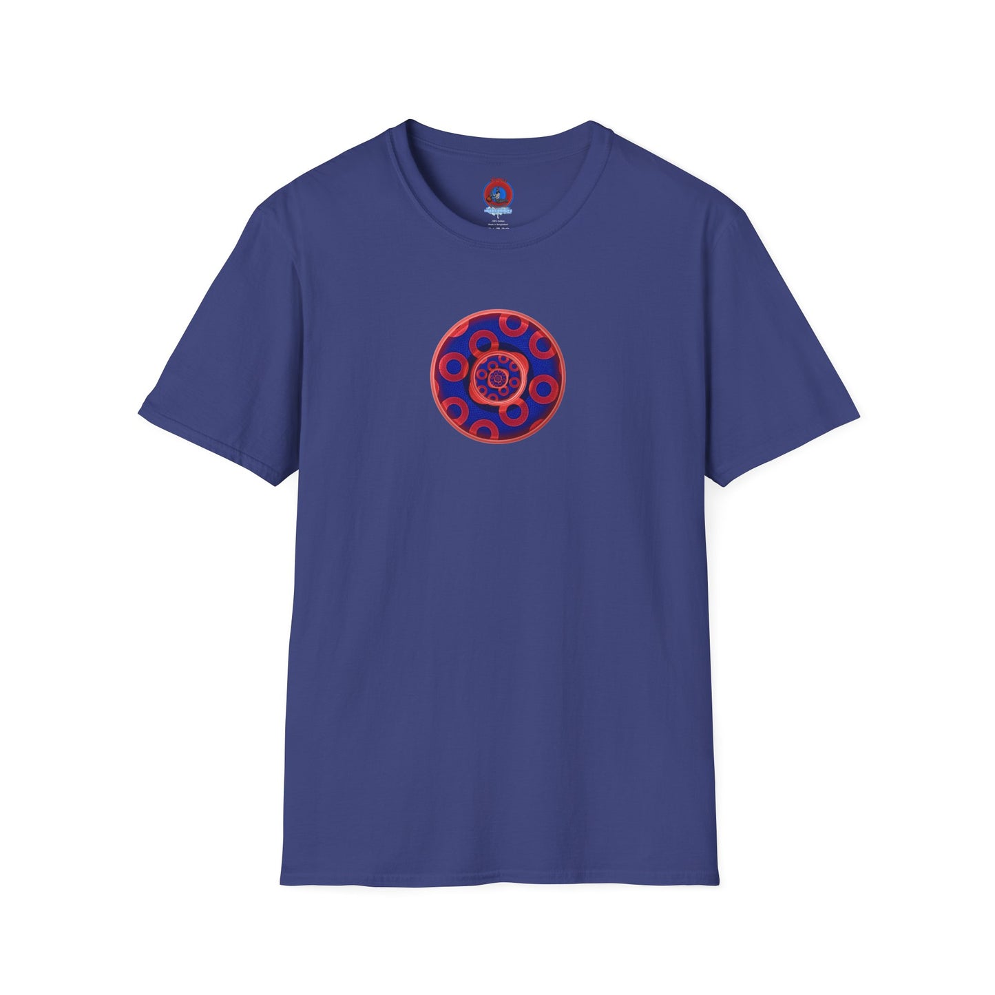Classic Donut Tee - Unisex Soft-Style - "Kaleidoscope Abyss of Donut" - paradoxical print - variant 2 - series 1.0 - donut vortex - red/blue