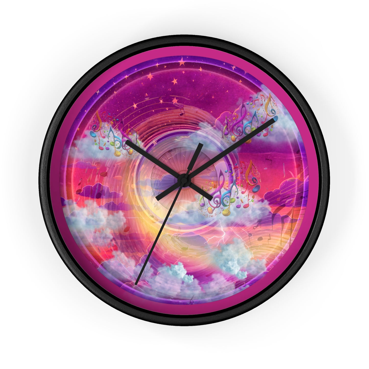 Lumpy Wall Clock - "Pillow Donut" - vivid pic donut w/magenta background
