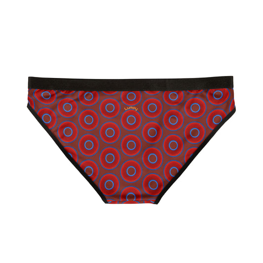 Lumpy Donut Underwear - vivid red donut print w/burnt umber background