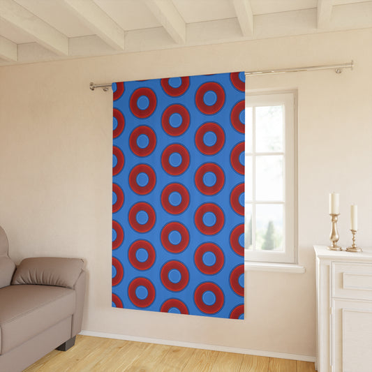 Lump's Heady Curtain w/Donuts - vivid red donut print - w/light royal blue background - [*1 Piece / 50" x 84"]