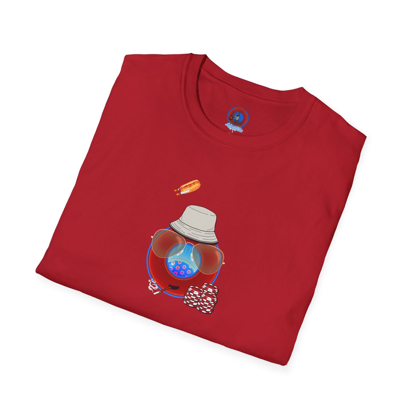 Classic Donut Tee - Unisex Soft-Style - "Gonzo Donut - Fear & Loathing in Gamehendge" -  vivid red donut w/raw dogger - variant 6