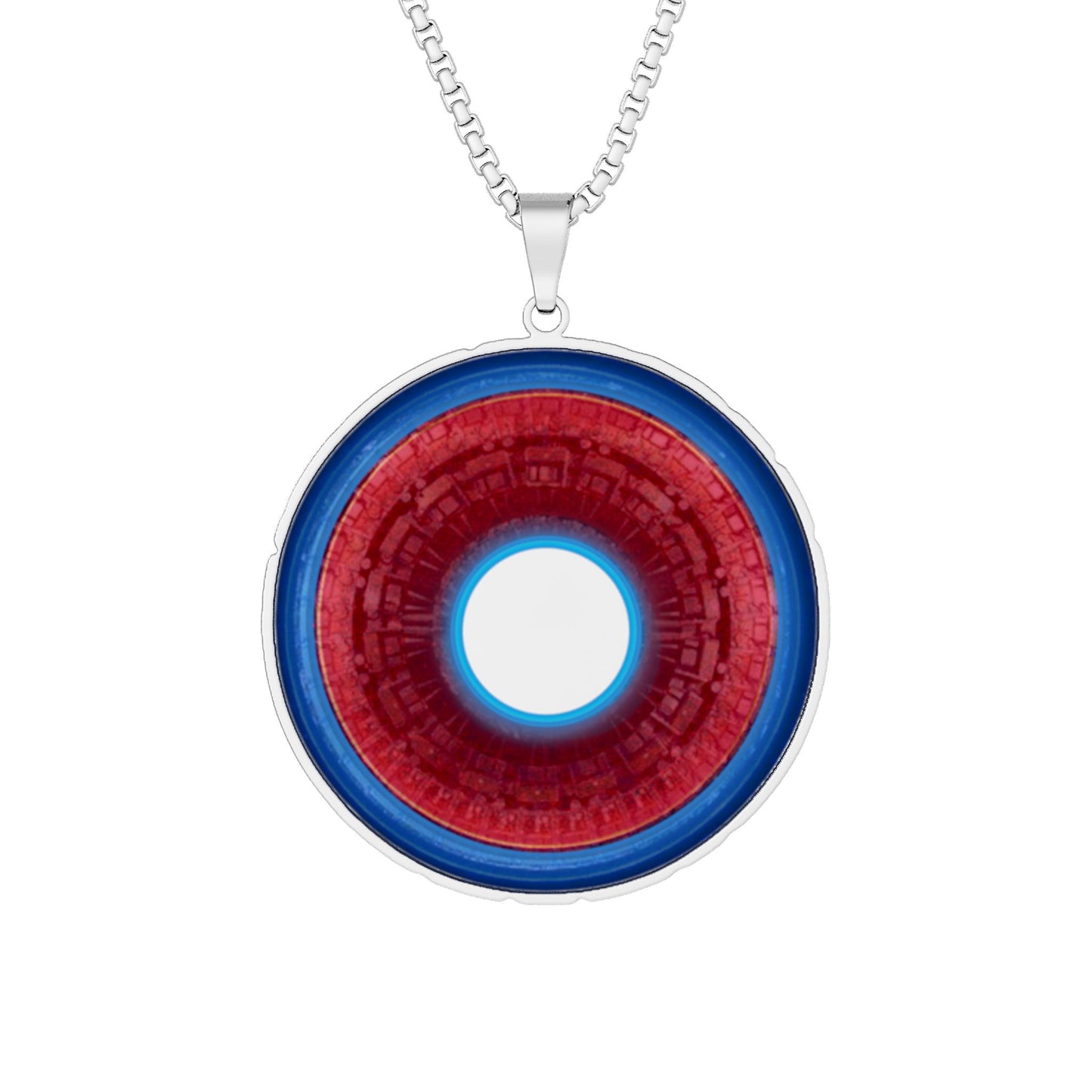 Lump's Heady Donut Necklace - 1" x 1" Stainless Steel Pendant - "Homer's Perfect Donut" - vivid red tube donut - w/hole - variant 3