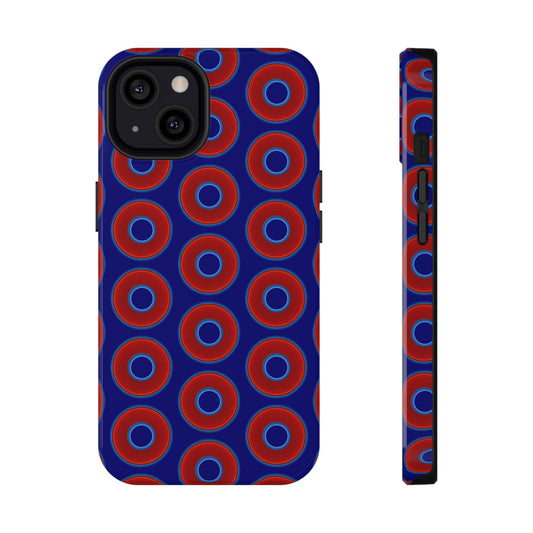 Impact-Resistant Lumpy Donut Case - red vivid donut print w/vivid navy background