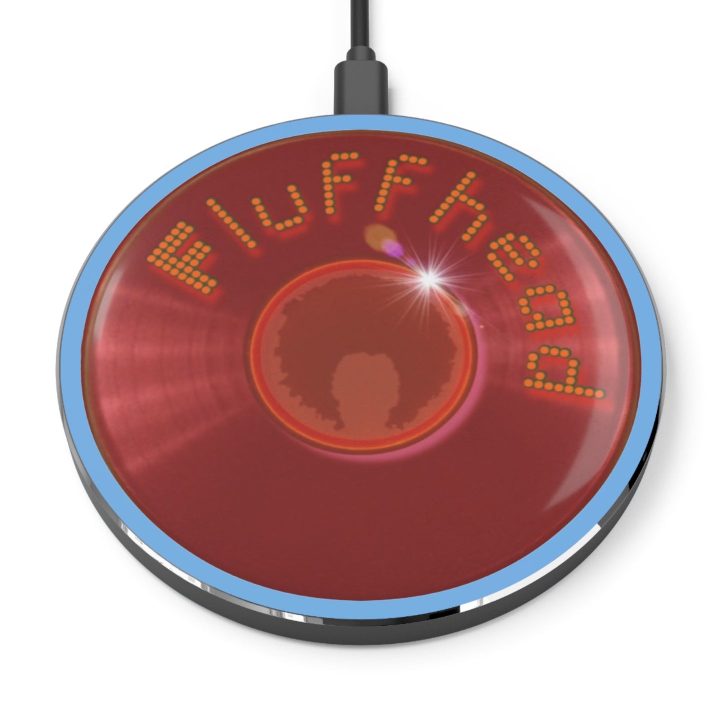 The Flow - Wireless Lumpy Donut Chargers - "The Fluffernutter Donut Charger" - vivid red donut w/light blue background