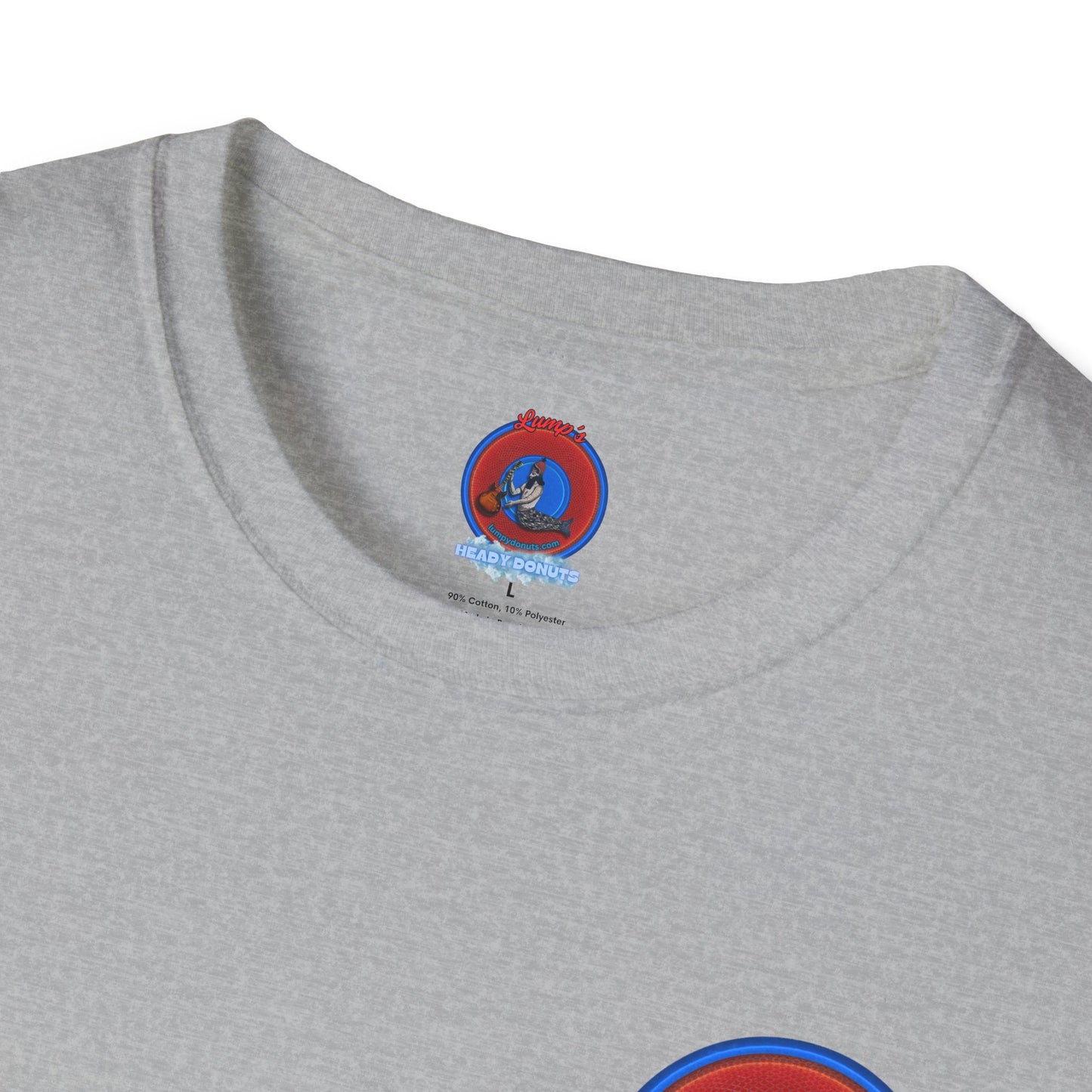 Classic Donut Tee - Unisex Soft-Style - "Limestone Donuts so Large" - variant 2 - red donuts w/garage