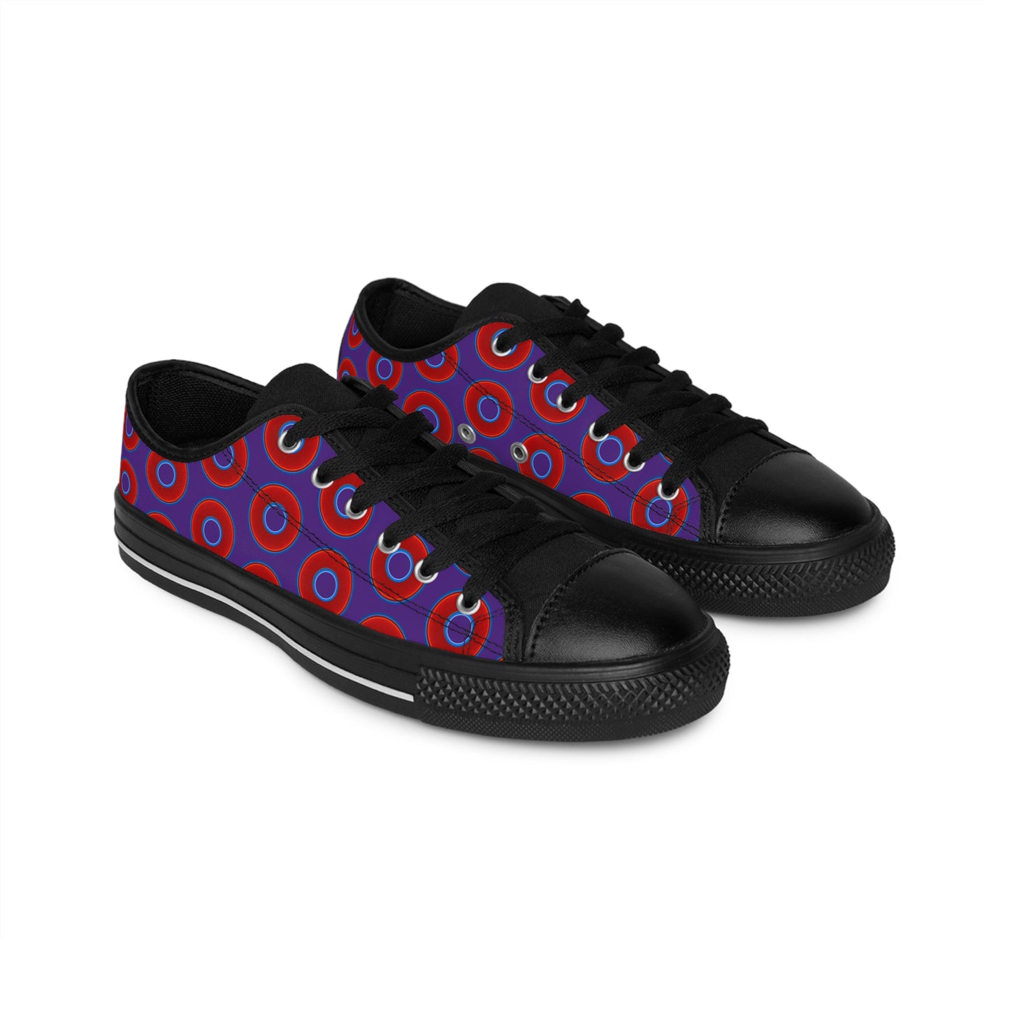 Men's Cushiony Convectors - Low Top - large red vivid donut print w/dark purple background