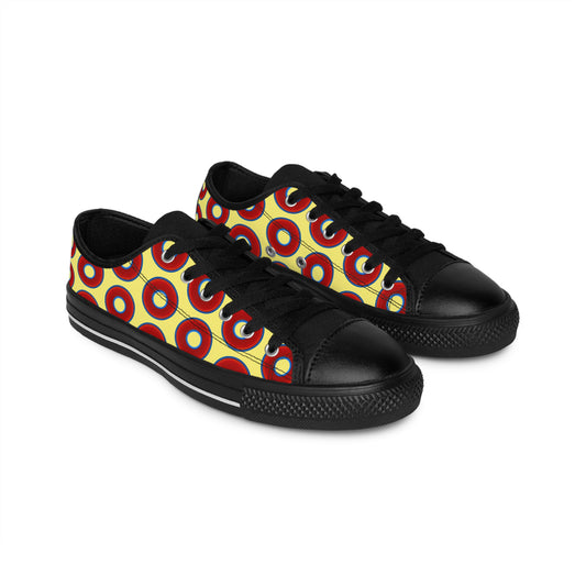 Women's Cushiony Convectors - Low Top - large red vivid donut print w/yellow background