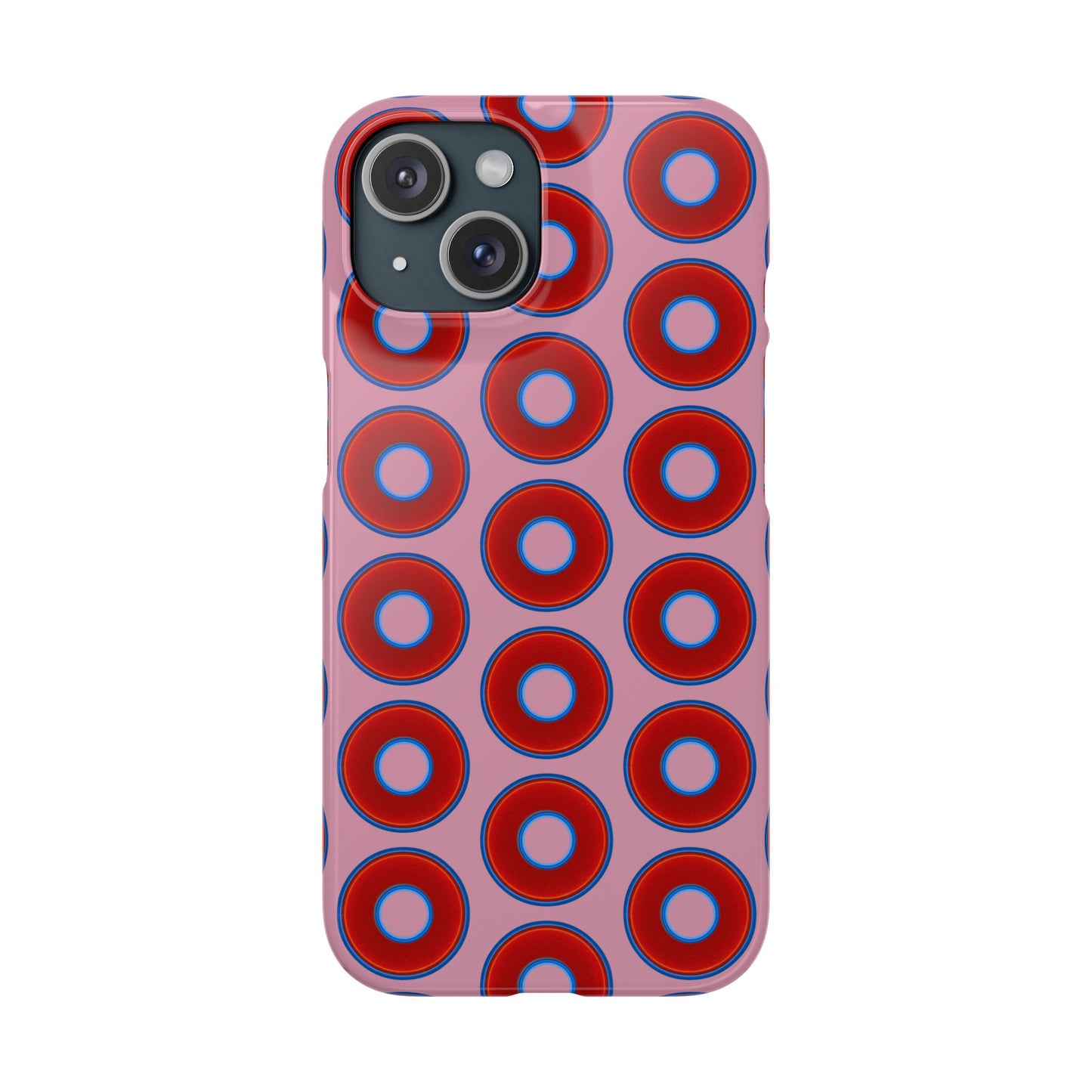 Lumpy Donut Snap Case - red vivid donut print w/pale magenta background