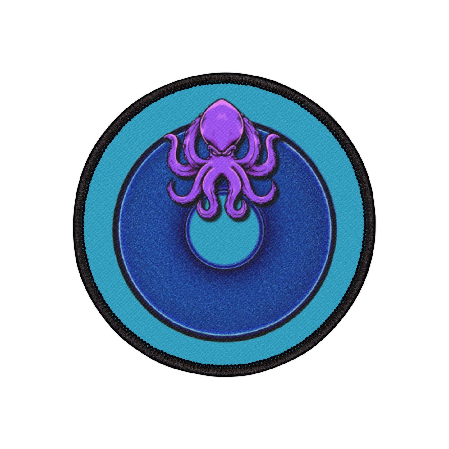 Iron-On Donut Patch - "Roger Moore's Donut" - series 1.0 - variant 2 - blue donut w/octopus