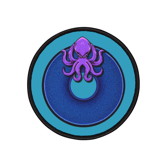 Iron-On Donut Patch - "Roger Moore's Donut" - series 1.0 - variant 2 - blue donut w/octopus