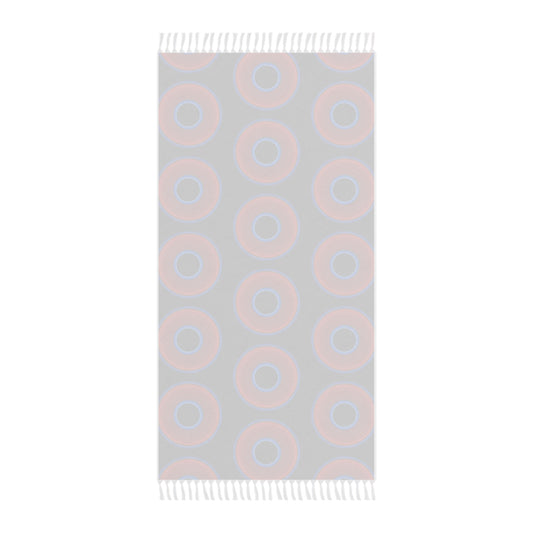 Oversized Lumpy Beach Towel - vivid red donuts w/midnight blue background