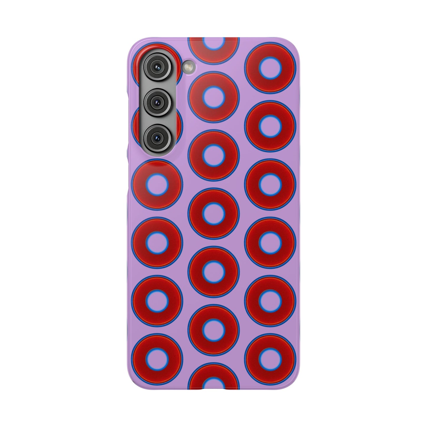 Lumpy Donut Snap Case - red vivid donut print w/wisteria purple background