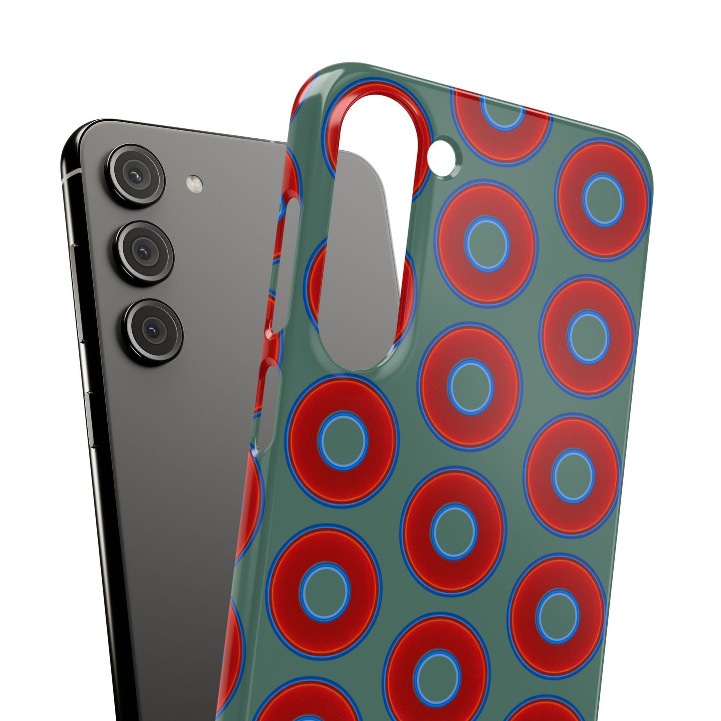 Lumpy Donut Snap Case - red vivid donut print w/Fenway green background
