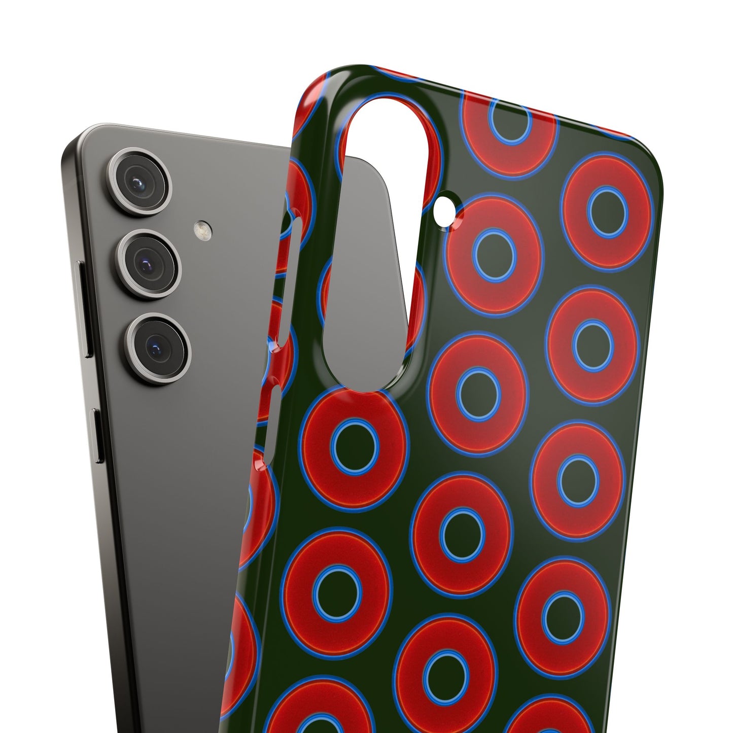 Lumpy Donut Snap Case - red vivid donut print w/deep forest green background