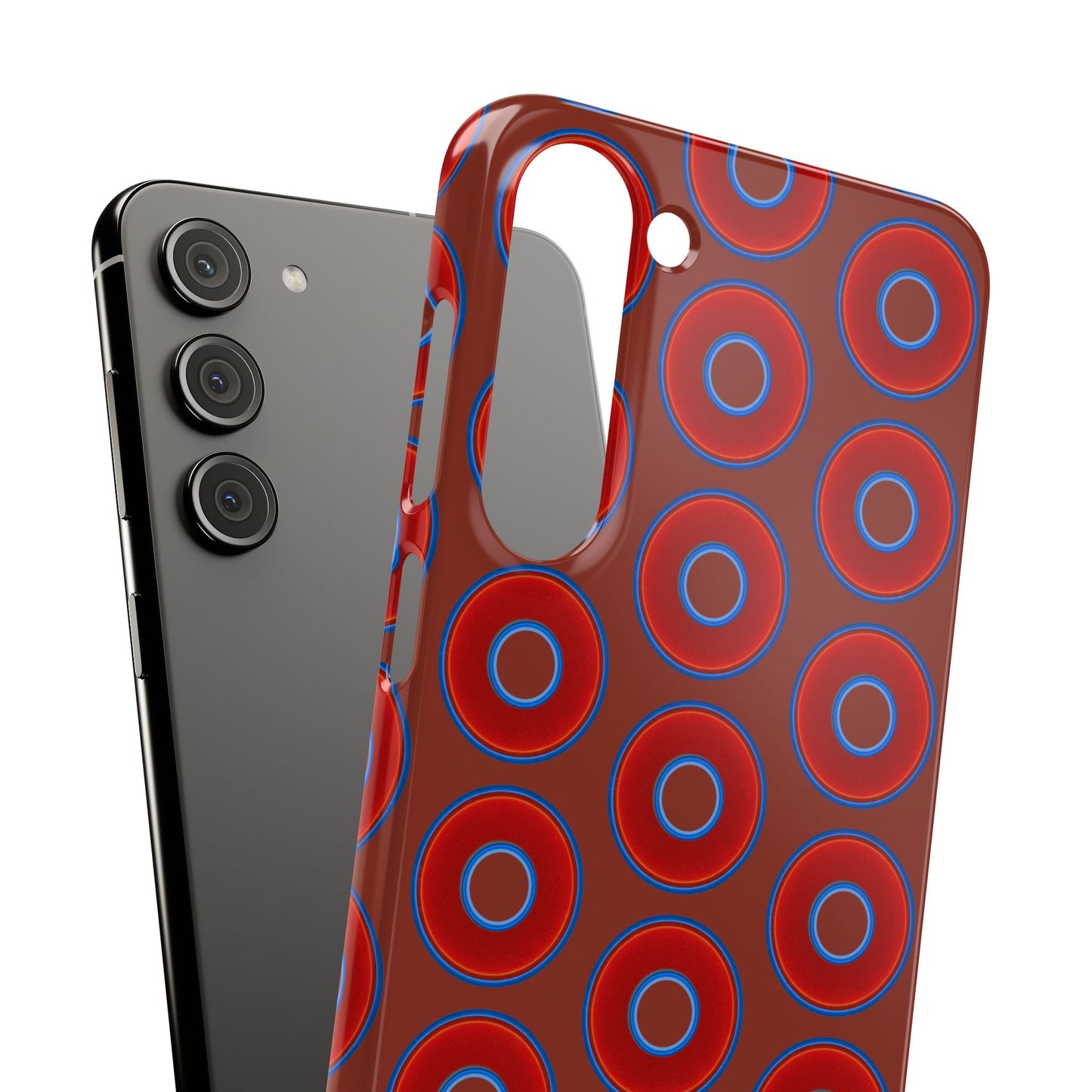 Lumpy Donut Snap Case - red vivid donut print w/burnt umber background