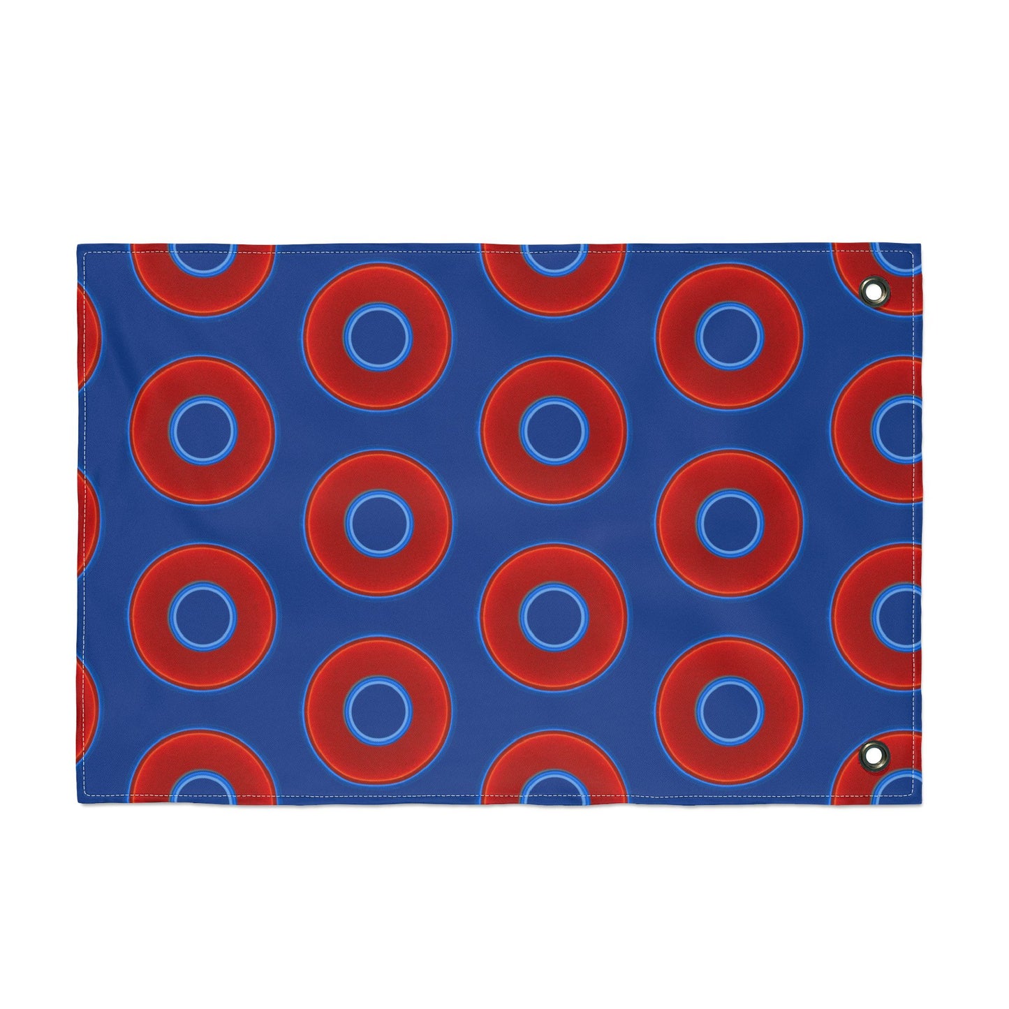 Lumpy Flagpole Sitters - Donut Flags [12" x 18"] - red vivid donut print w/dark blue background