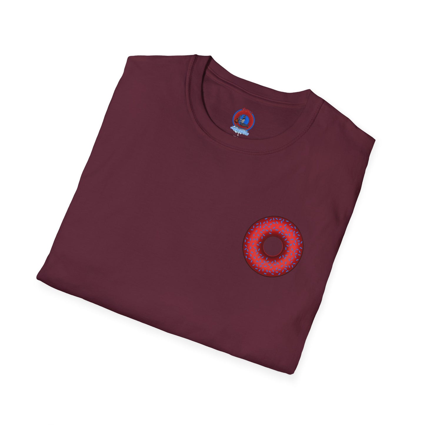Classic Donut Tee - Unisex Soft-Style - "Plain Plump Donut w/" - plump red donut w/blue sprinkles