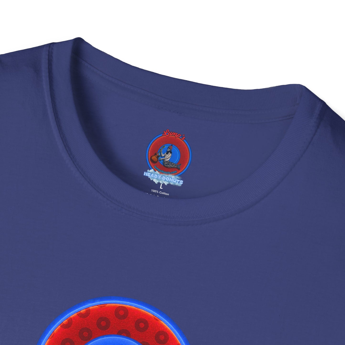 Classic Donut Tee - Unisex Soft-Style - "Read the F'ing Donut Book" - paradoxical widemouthed red/blue donut - variant 2