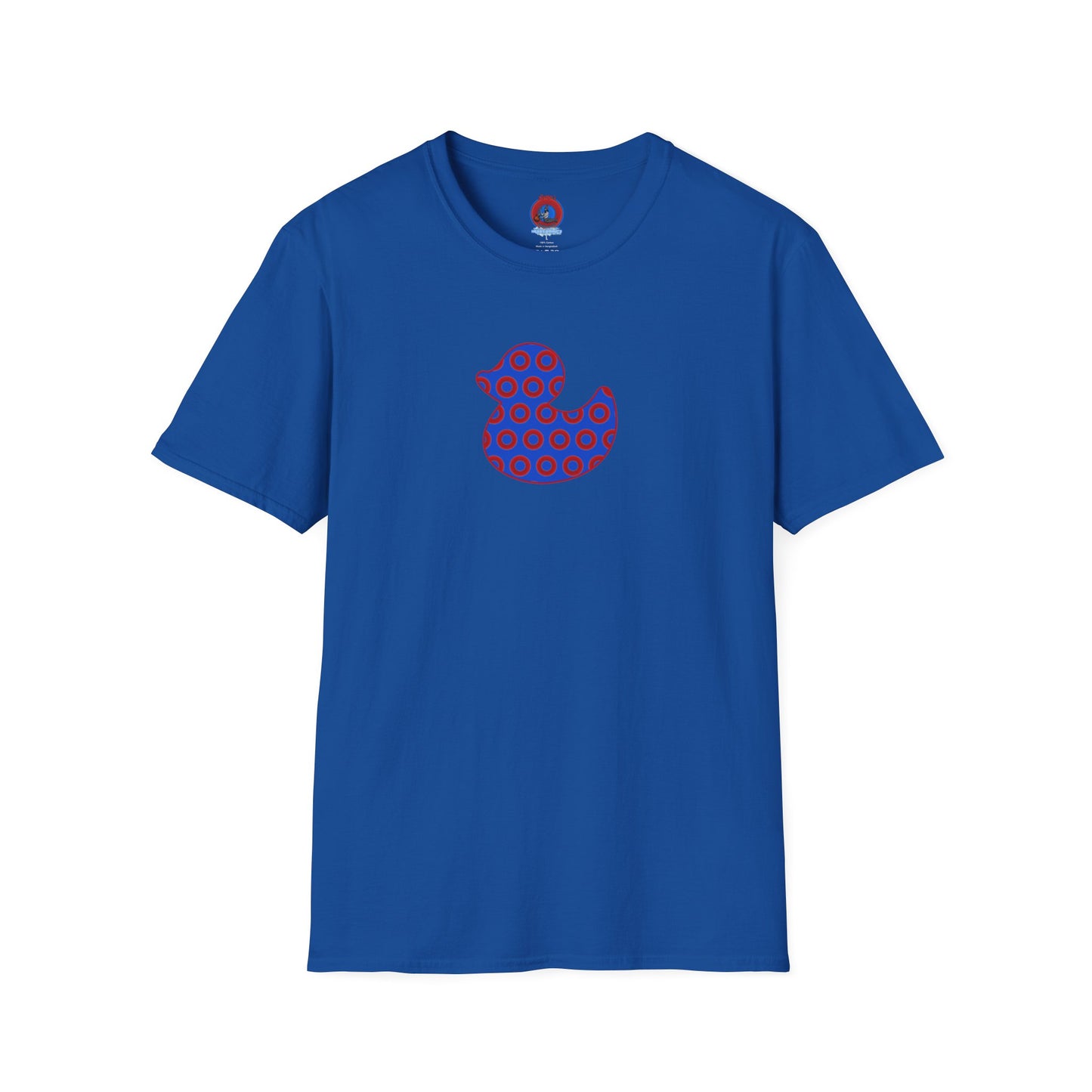 Classic Donut Tee - Unisex Soft-Style - "Rubber Ducky Bath Time Donut" - vivid red/blue donut pattern - variant 3