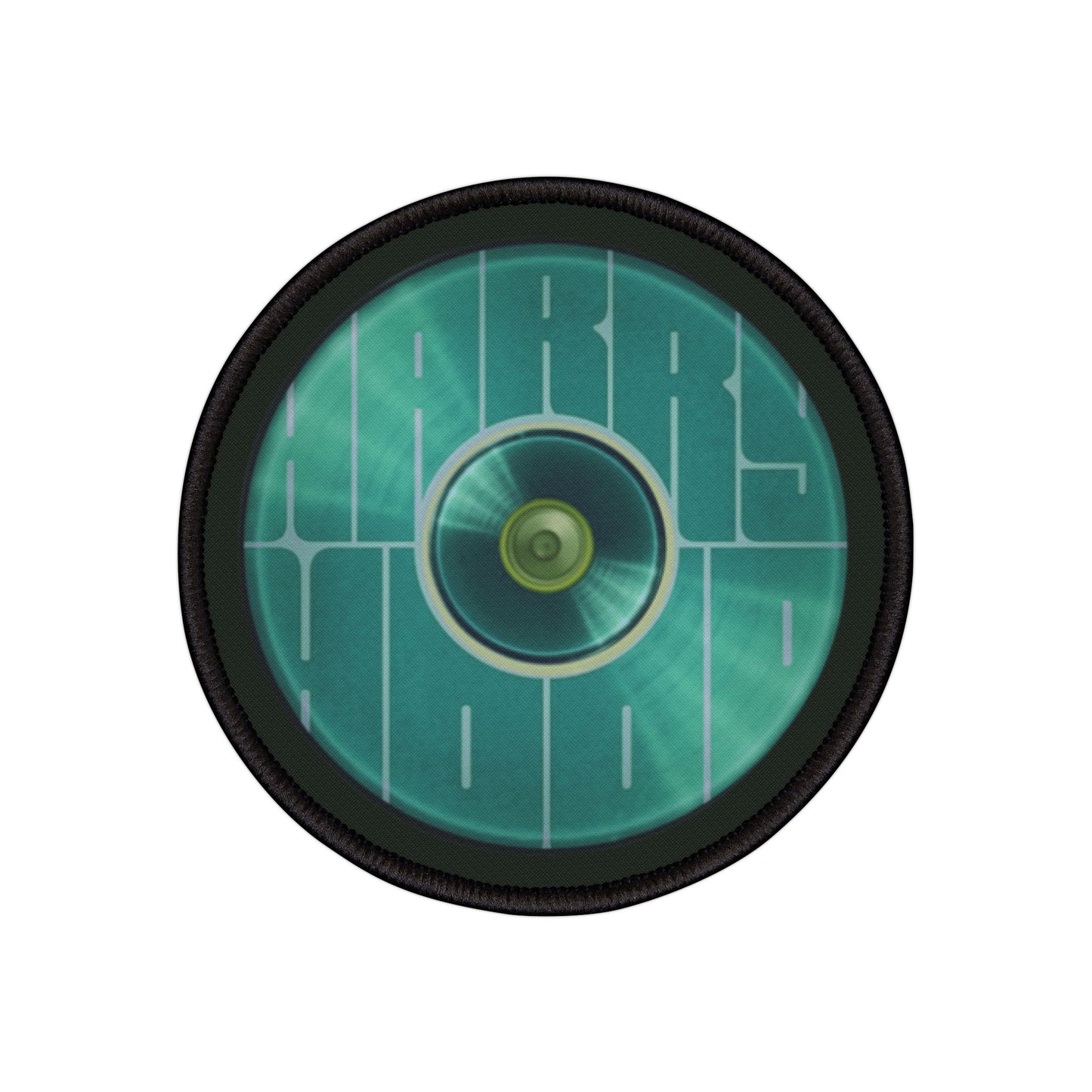 Iron-On Donut Patch - "Harry Hoodlum Donut Patch" - vivid green word donut - variant 2