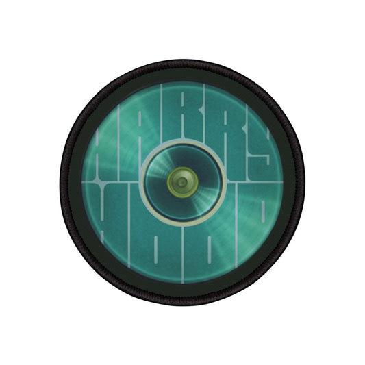 Iron-On Donut Patch - "Harry Hoodlum Donut Patch" - vivid green word donut - variant 2