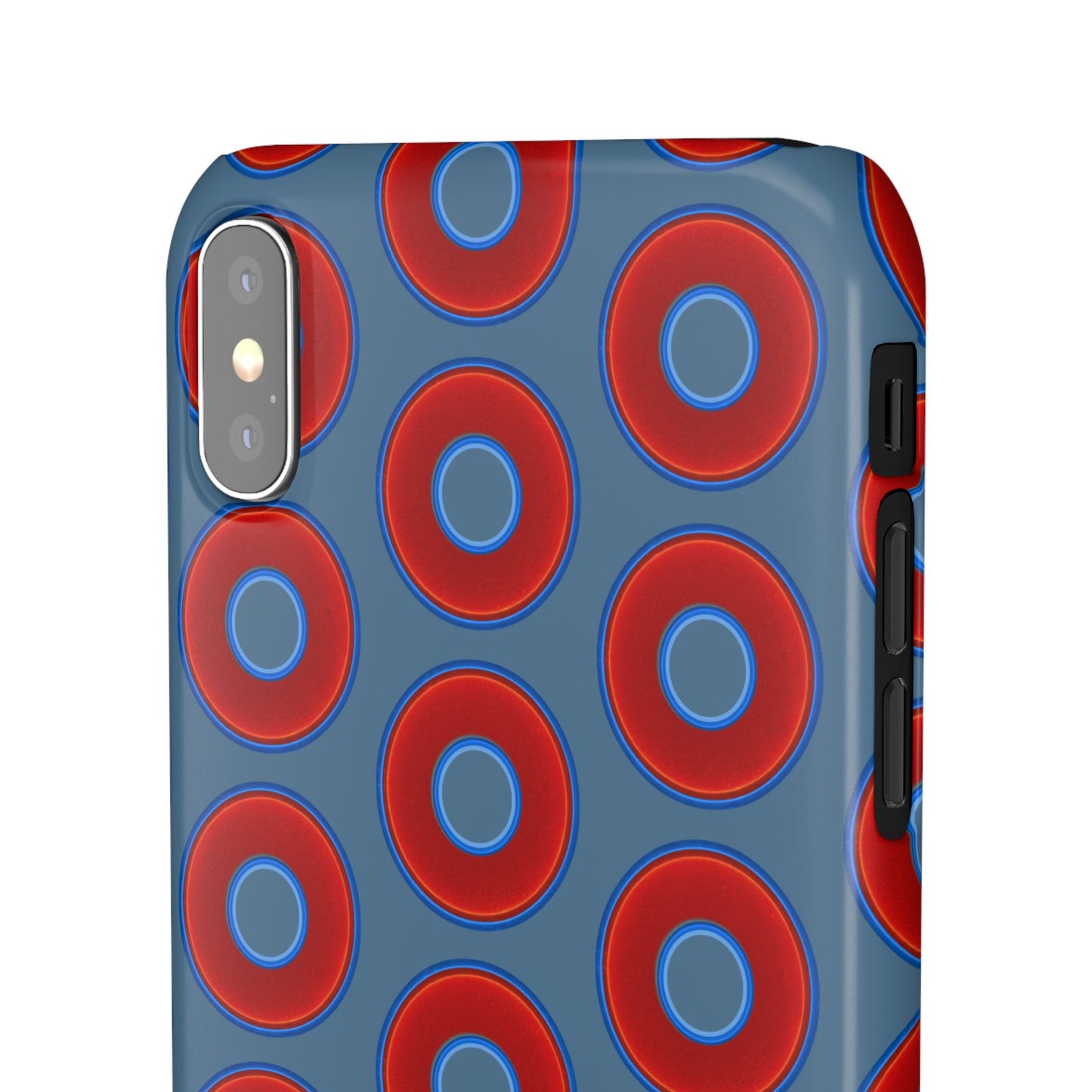Lumpy Donut Snap Case - red vivid donut print w/steel blue background