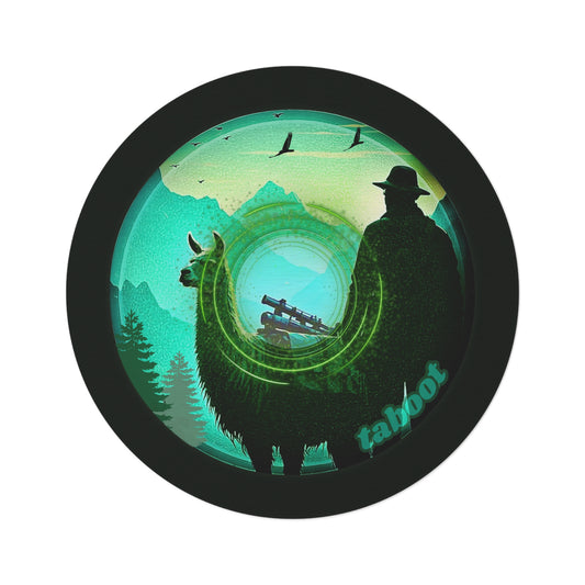 Round Room - 5 ft x 5 ft Lumpy Donut Rug - "The Taboo(t) Donut Rug" - vivid green/teal pic donut w/midnight moss green background