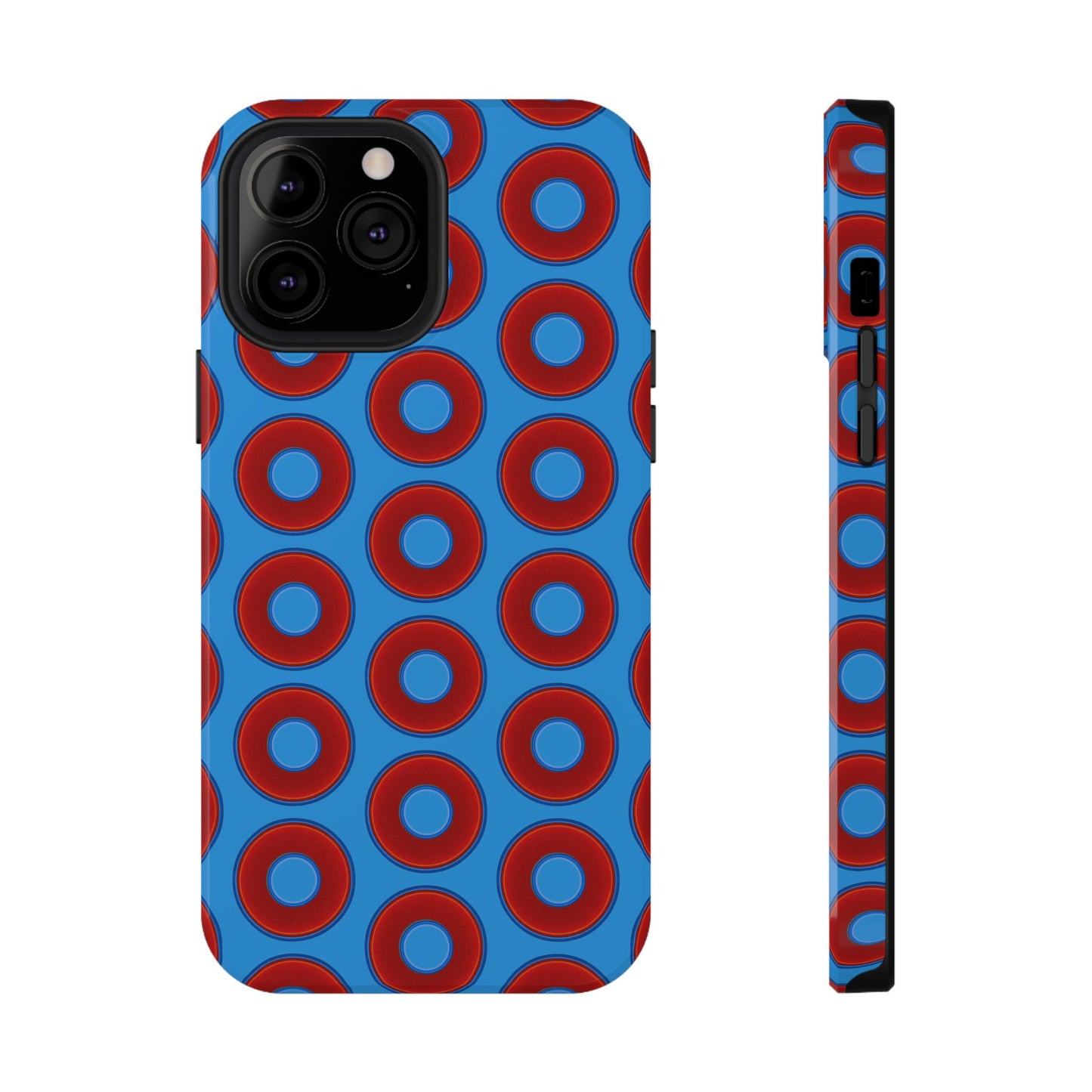 Impact-Resistant Lumpy Donut Case - red vivid donut print w/sky royal blue background