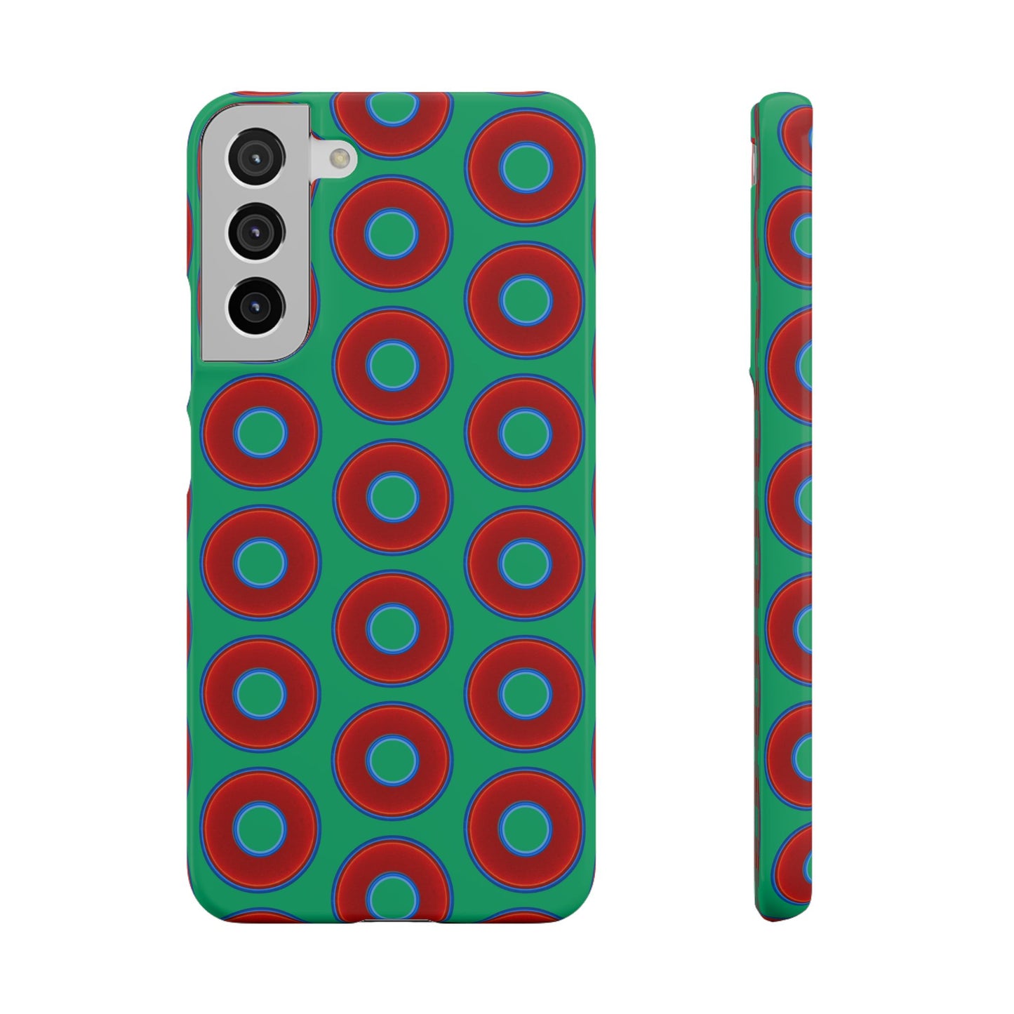 Lumpy Donut Snap Case - red vivid donut print w/jade green background