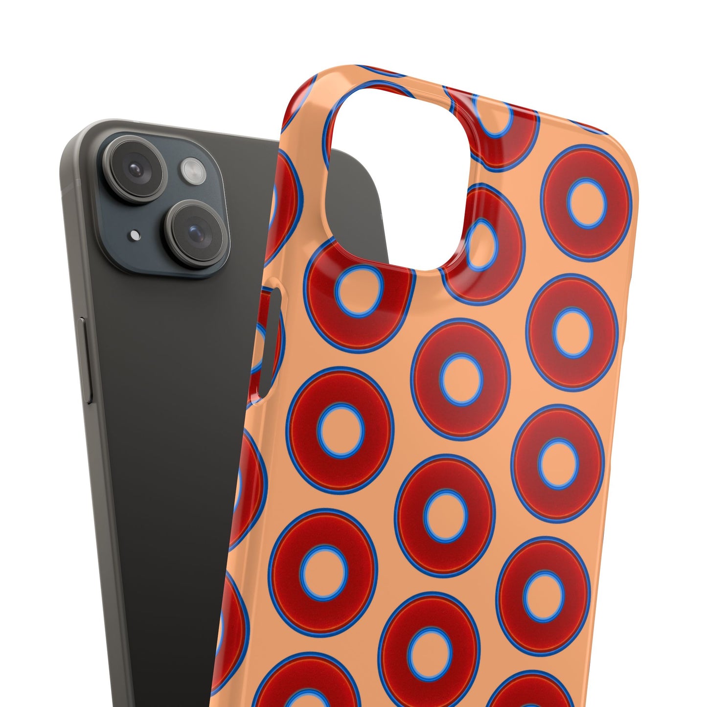 Lumpy Donut Snap Case - red vivid donut print w/peach background