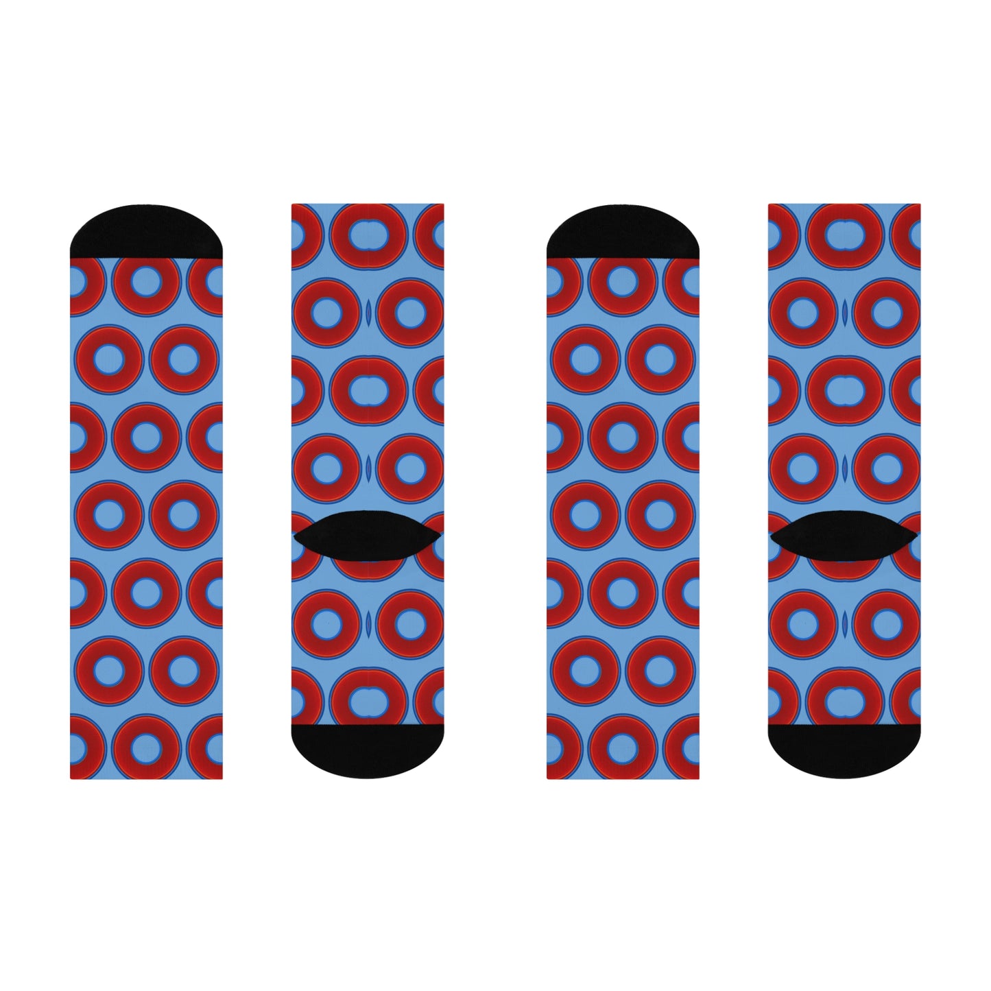 Lumpy Sox - cushioned crew - vivid red donut print w/light blue background