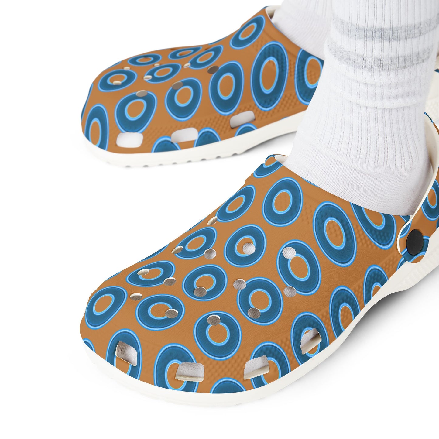Spatchcocks - donut slip-on shoes - blue rustic donuts w/light brown background [unisex]