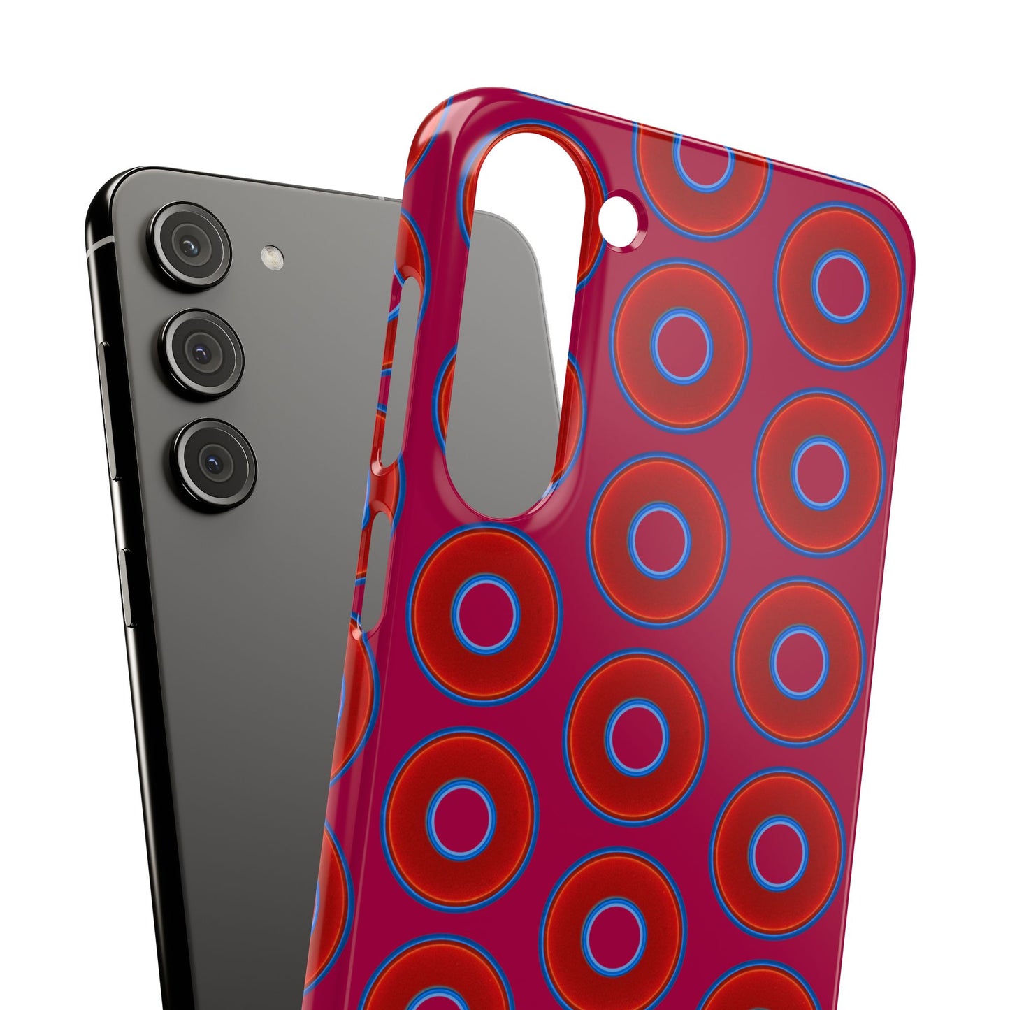 Lumpy Donut Snap Case - red vivid donut print w/dark magenta background