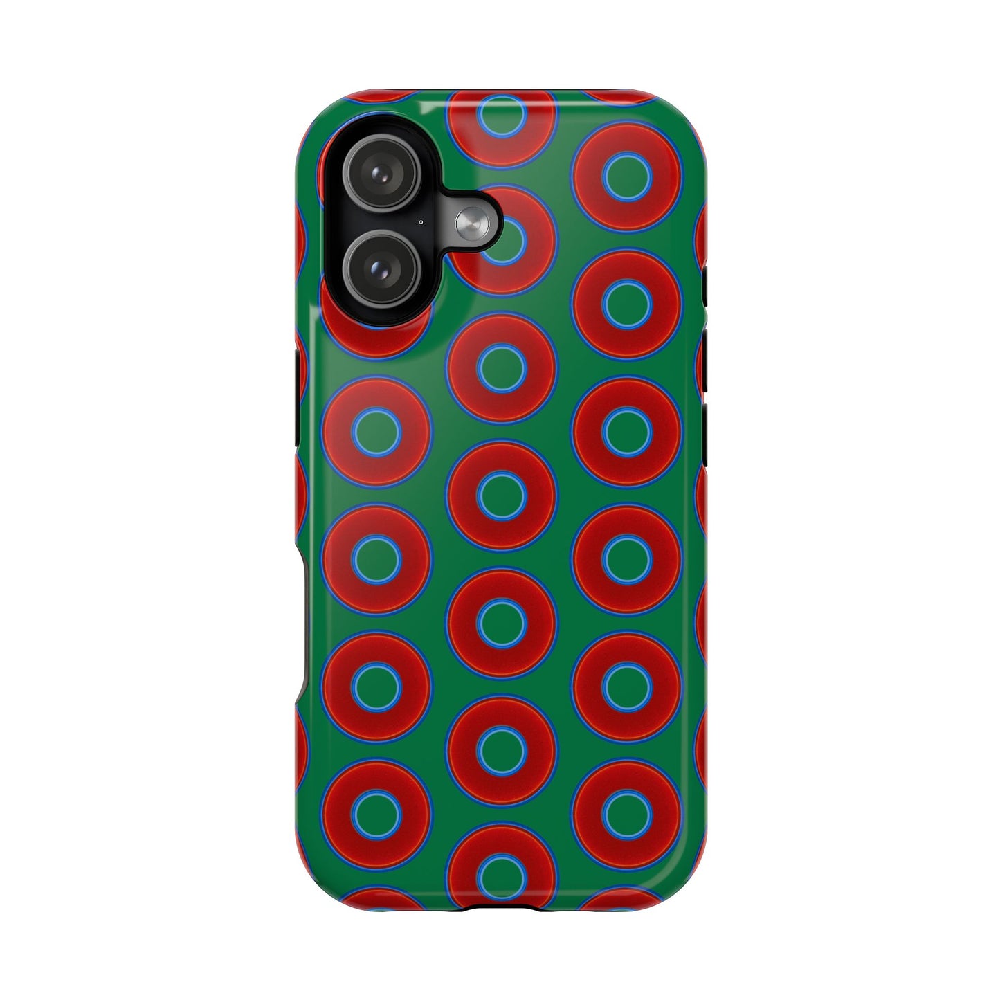 Impact-Resistant Lumpy Donut Case - red vivid donut print w/green background