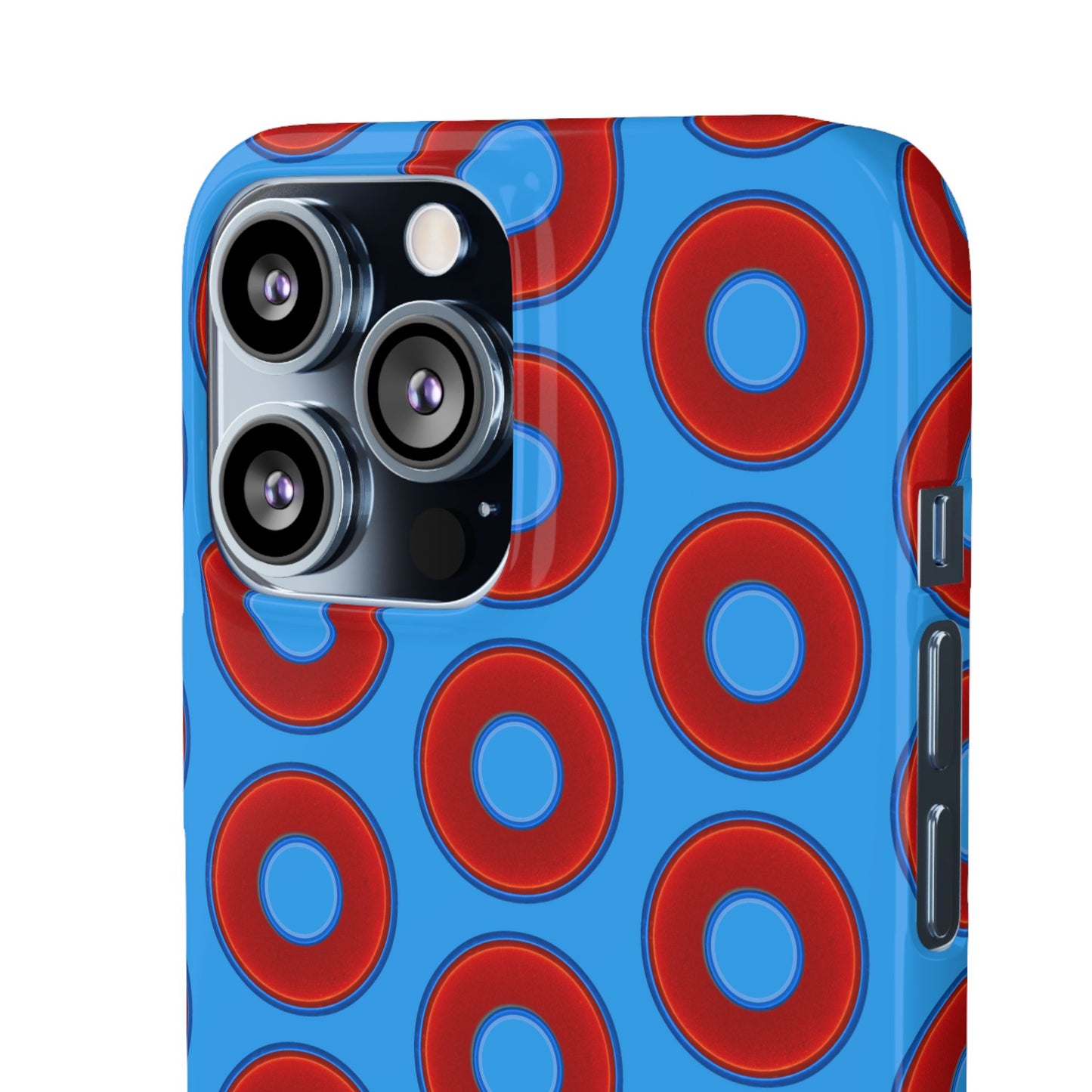 Lumpy Donut Snap Case - red vivid donut print w/sky royal blue background