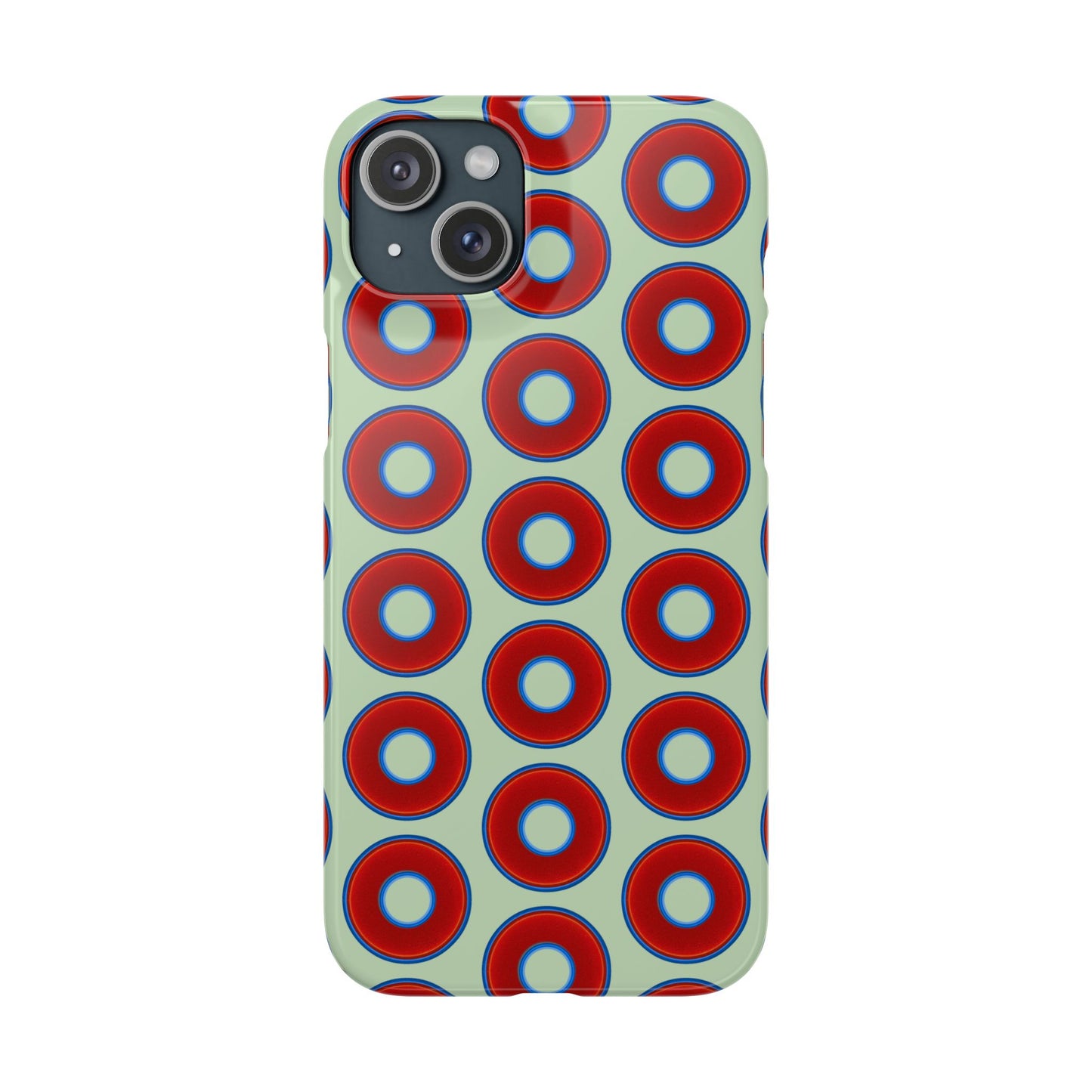 Lumpy Donut Snap Case - red vivid donut print w/seafoam green background