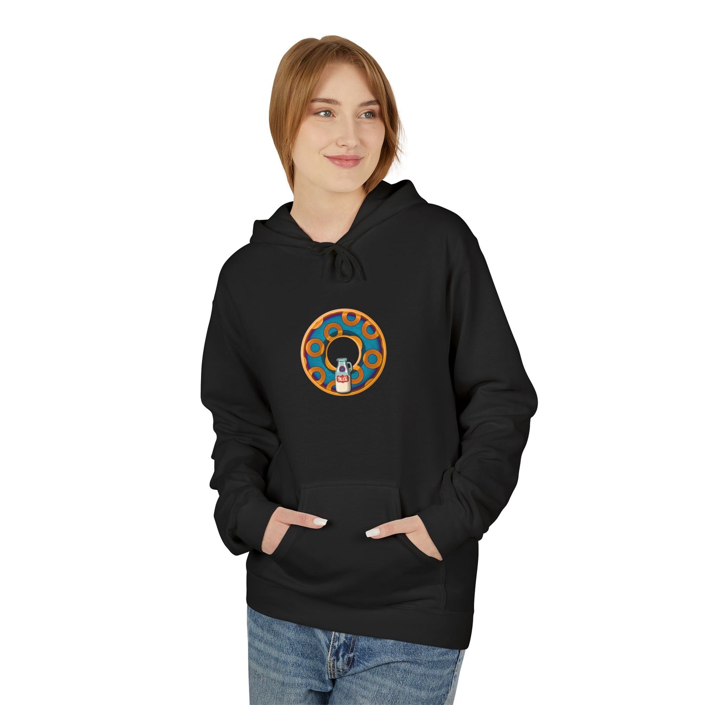 Fleece Harry Hoodies [Midweight Soft-style] - "Wooked Cream Dairy - YEMSG Donut" - blue/orange rustic paradox donut - variant 4