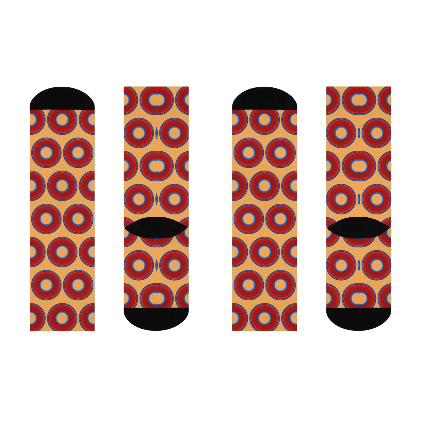 Lumpy Sox - cushioned crew - vivid red donut print w/creamsicle orange background