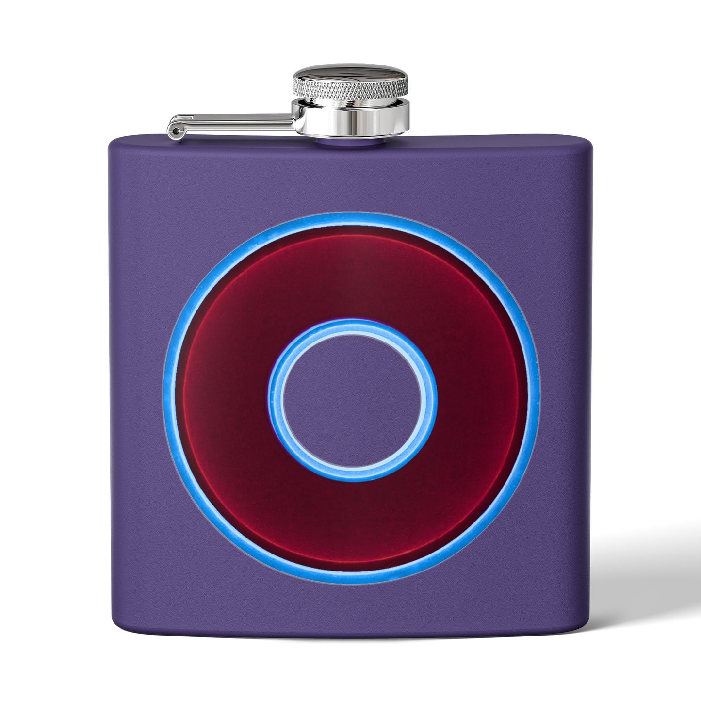 Lump's Donut Flask 6 oz - Vivid burgundy/light blue donut - [*w/your choice of 5 backgrounds]
