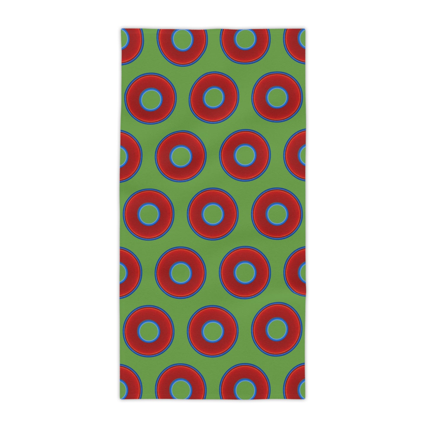 Lumpy Donut Towels - vivid red donuts w/light green background