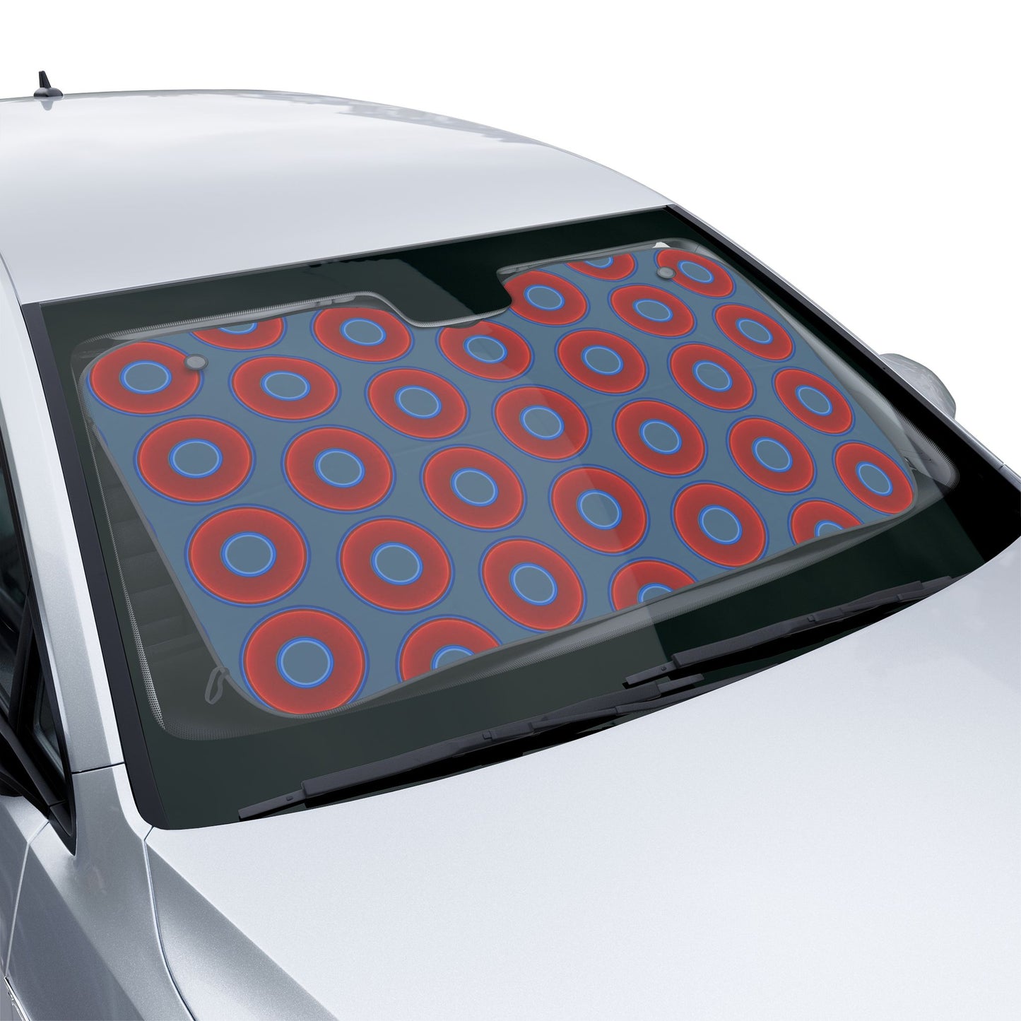 Automotive Donut Sun Shade - red vivid donuts w/steel blue background