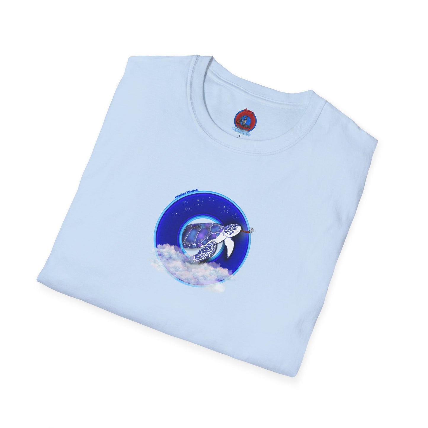 Classic Donut Tee - Unisex Soft-Style - "Clueless Wallob's Donuts" - vivid blue sky donut